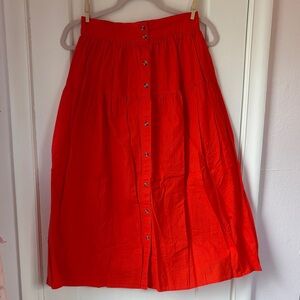 Vibrant Tomato Red A-Line Button Skirt